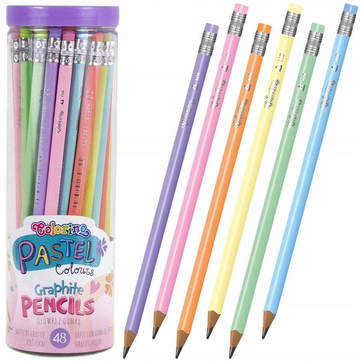 48 Pastel Kleur Potloden met Gum - HB Kwaliteit