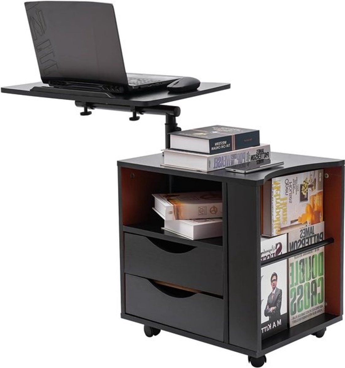 Bedtafel Met Lades - Nachtkastje Laptoptafel - Comfortabel Lezen Werken - 180 Graden Kantelbaar - 60x40 cm - Zwart