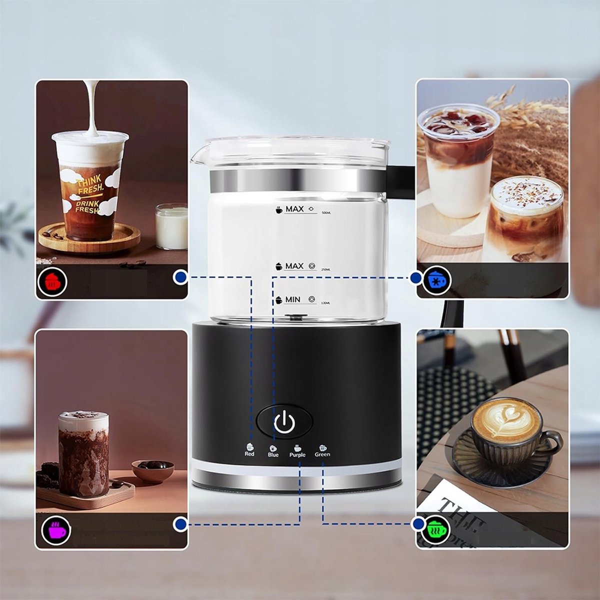 Glazen Melkopschuimer - Elektrische Melkopschuimer - Vaatwasserbestendig - 500 ml - Warm & Koud Schuim - 4 Standen - Automatische Uitschakeling - Milk Frother - Voor Latte & Cappuccino & Macchiato - Zwart — cadeau in Kookcadeaus - foto 3