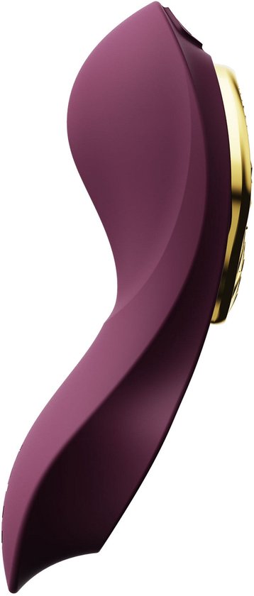 Vibrateur violet avec détail doré sur le côté.
