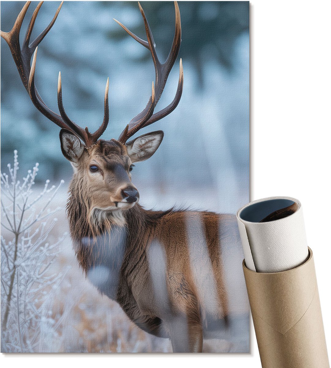 Coloray Polycanvas Wandposter - Herten In De Winter, Fotografie - A4 - Bruin Decoratie - Rechthoek - Wandkunstwerk - Woonkamer, Slaapkamer, Kantoor - Klassiek