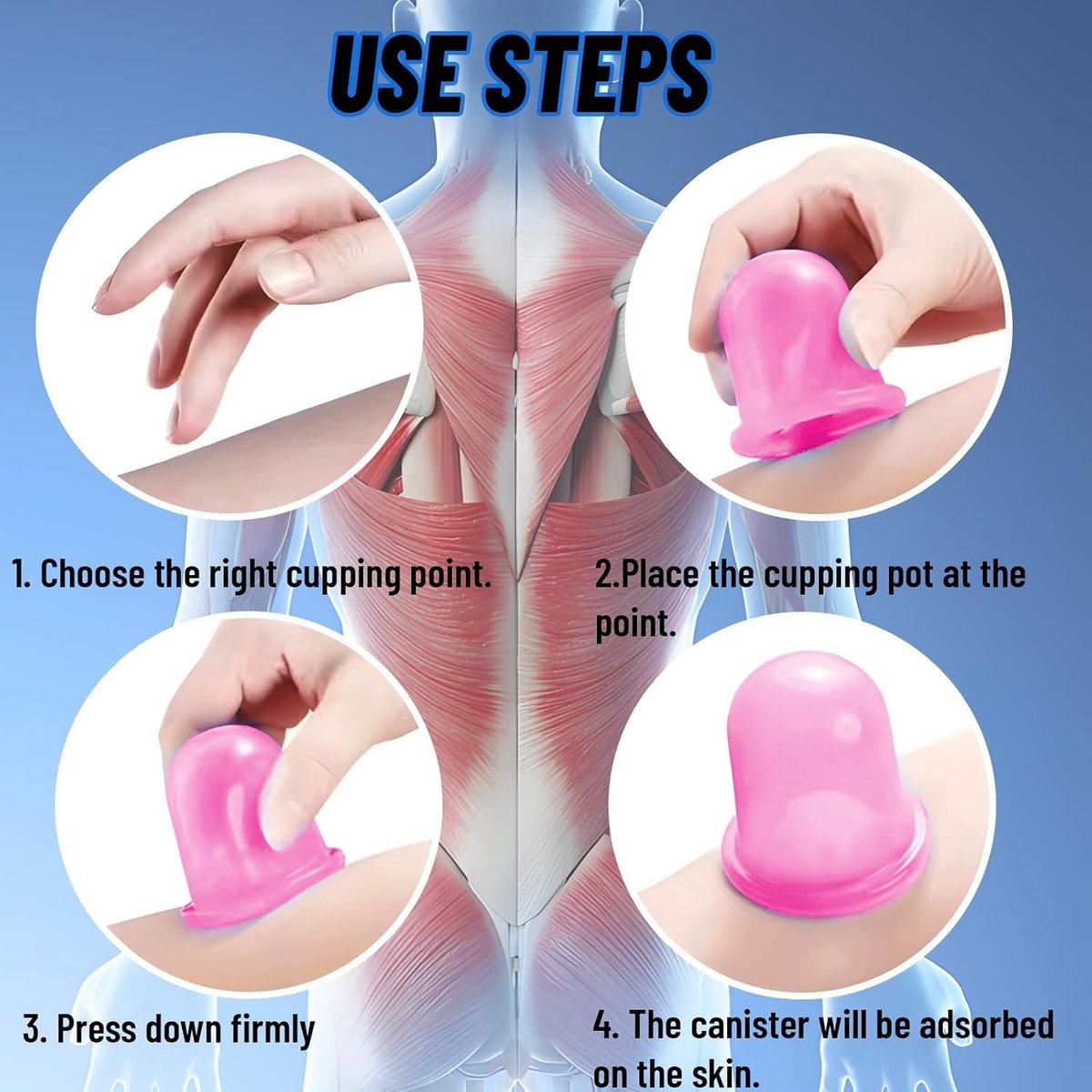 Set van 4 Cupping Glazen voor Cellulite, Anti-Aging Massages, Verlichting van Spanning en Verbetering van de Bloedcirculatie (Roze)