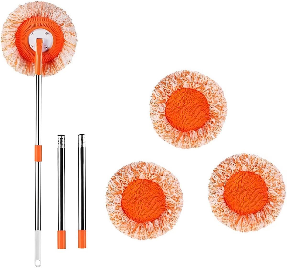 MODFU Dweil met telescopische steel 190 cm - 3 microvezel hoezen - Droog & nat - Geschikt voor vloer, ramen, auto - Oranje