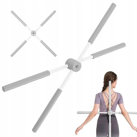 Yogastok voor Houdingscorrectie - 77 cm Yoga stick - Postuur Corrector Stang - Opvouwbaar - Zelfvergrendelend - Hulpmiddel voor Het Stretchen Van de Rug - Voor Thuis en Studio - Grijs — afbeelding 4