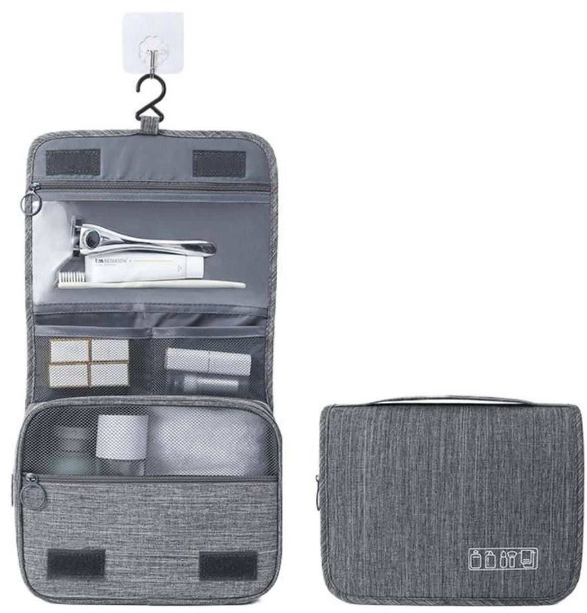 Opvouwbare Toilettas - Kulturbeutel - Reistas met 10 Vakken - Make-uptas - Toilettas voor Reizen - Polyester Opbergtas - Compact en Ruimtebesparend - 1 Stuk