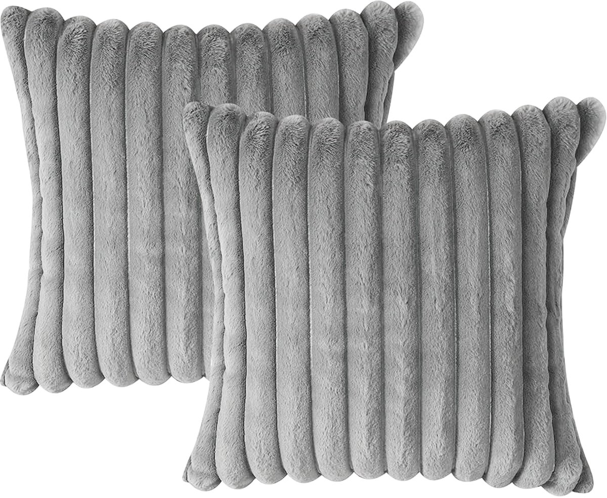 DESMIU Kussenhoezen Set Zacht Fluweel En Kunstbont 30 x 50 cm en 45 x 45 cm Pluizig Lichtgrijs Voor Bank Slaapkamer Auto En Woonkamer