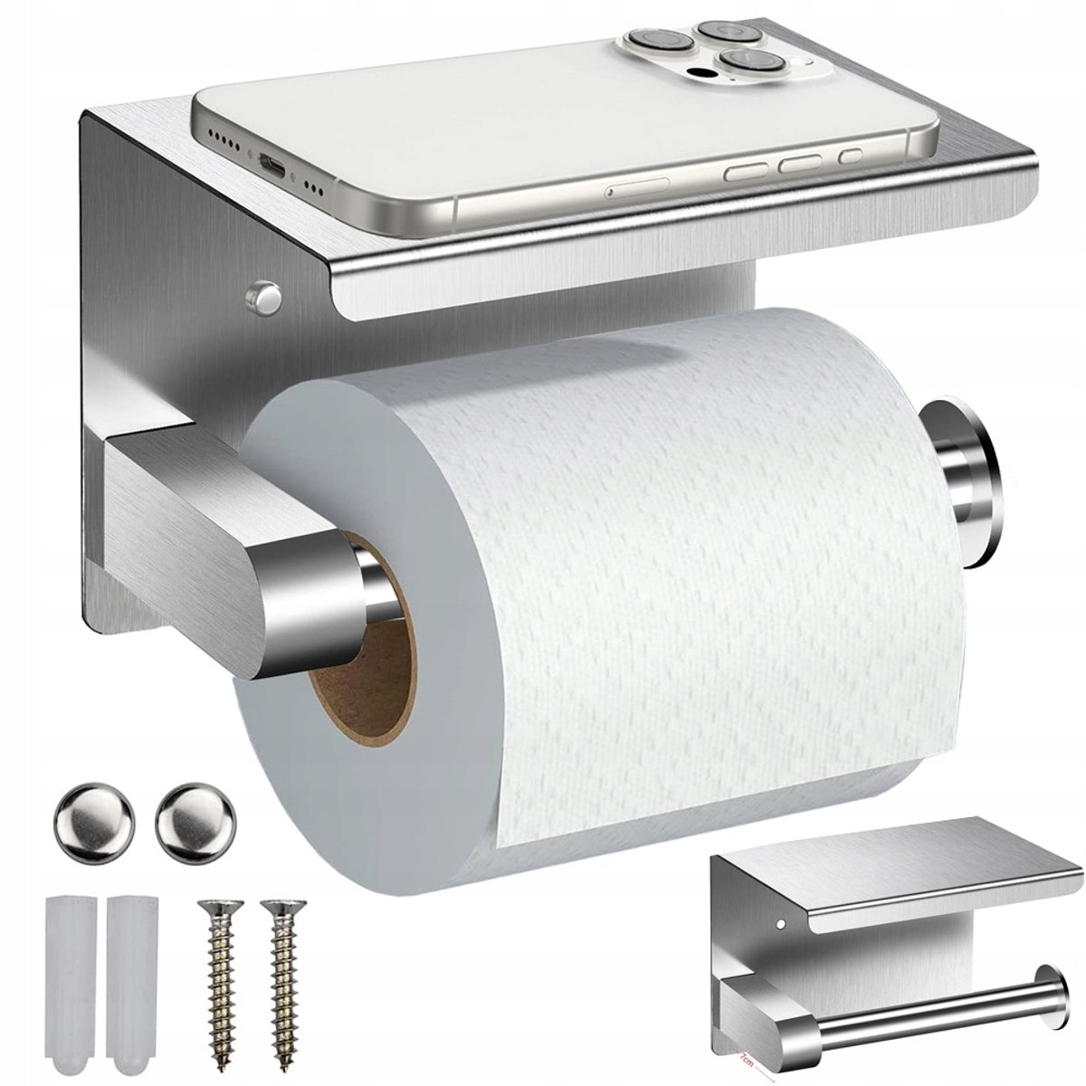 RVS Toiletrolhouder met Plank - Geborsteld Staal - Wandmontage
