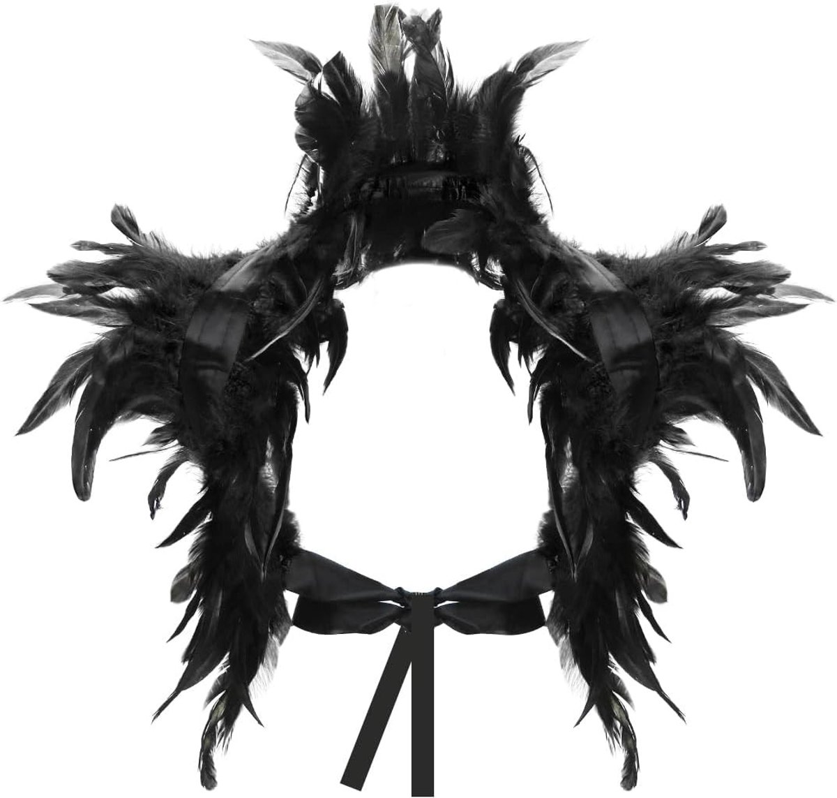 Zwarte Gothische Veer Cape voor Kostuum, Halloween, Carnaval en Cosplay met Onderarm Veren en Schouderdecoratie