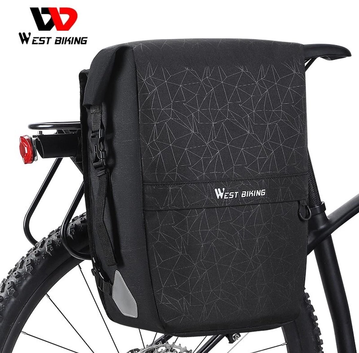 WEST BIKING - Enkele Fietstas 17L – Uitbreidbaar – Waterdicht – Reflecterend – Bagagedragertas – Zwart