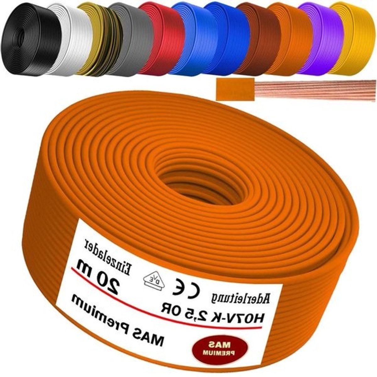 Aderleiding H07 V-K - Flexibele installatiekabel - Elektrische installaties - Meerdradig koper - 25 mm² - Oranje