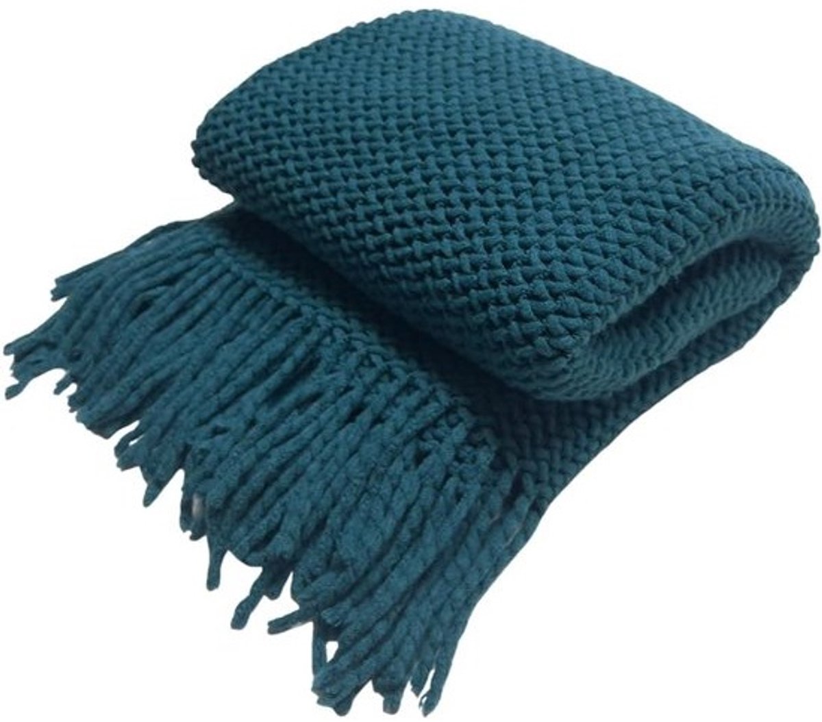 Gebreide Deken - Plaid Woondeken - Gezelligheid Vergroten - Handgebreide Kwaliteit - 51x94 inch - Groenblauw