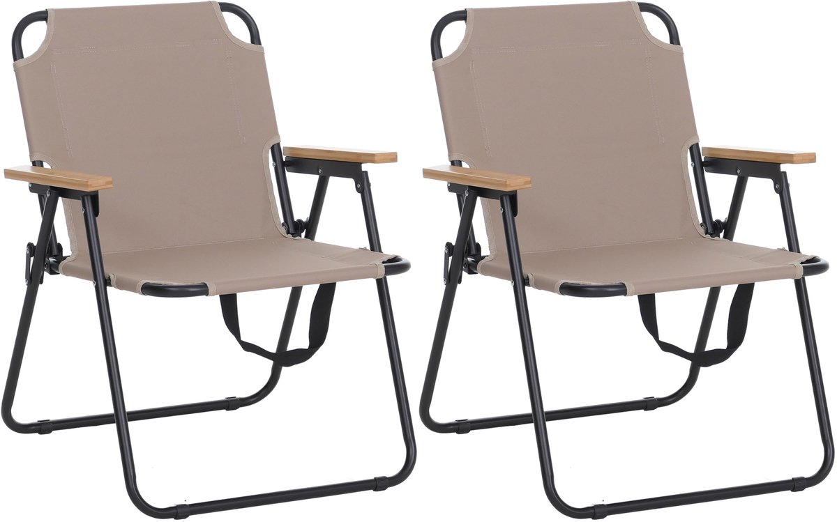 Set van 2 campingstoelen MCW-Q43, tuinstoel, balkonstoel, vrijetijdsstoel, opvouwbaar, bamboe, metaal, stof/textiel ~ crème
