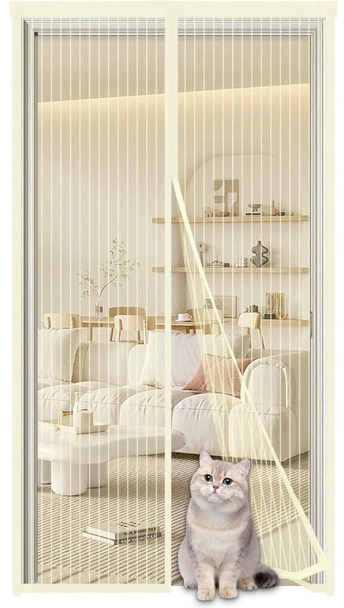 Magnetisch Vliegengaas - Magneet Gordijn Hordeurtje - Insecten Buiten Houden - Automatische Sluiting - 90x220cm - Beige