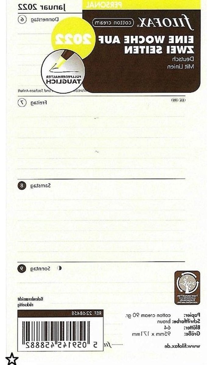 Agenda Vulling - Planner Inzet - Afspraken Plannen - Week op Twee Pagina's - Persoonlijk Formaat - Crème