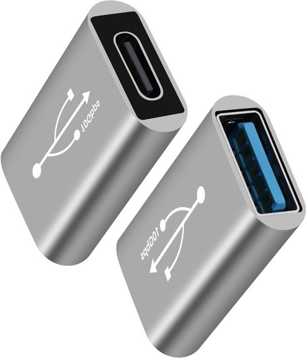 USB C Adapter - Type-C Converter - Gegevens Overzetten - 10 Gbps Snelheid - 2 Stuks - Metallic
