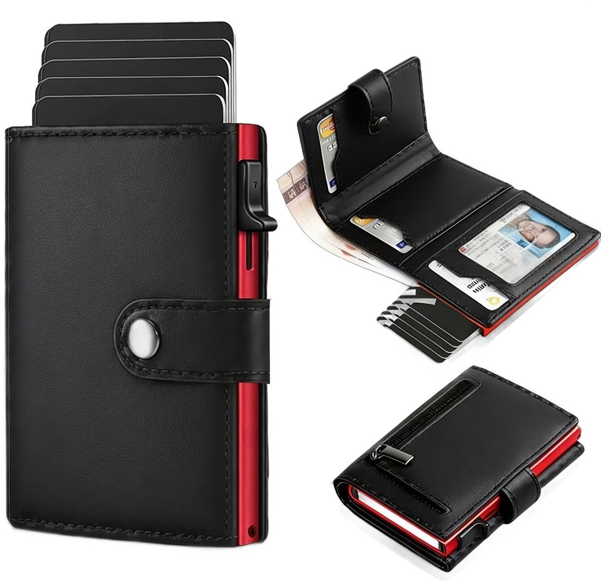 Currero Portomonee - Portemonnee Dames & Heren - RFID Anti Skim - Pasjeshouder - Klein Model - Met Rits - Kunstleer - Rood
