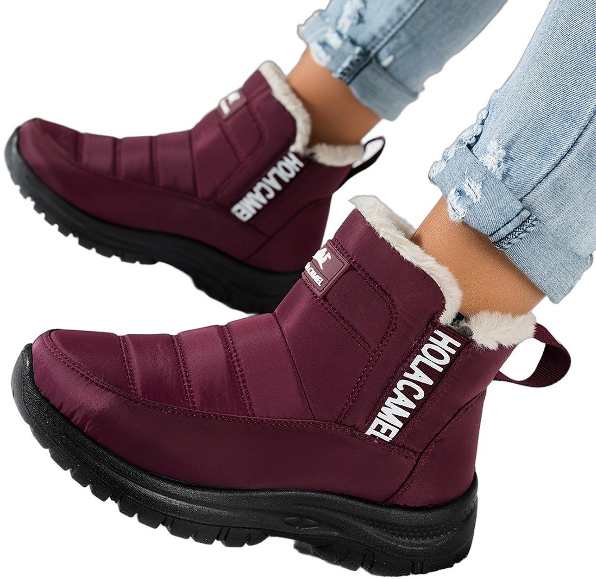 Currero Snowboots Dames Sneeuwlaarzen Dames Winterlaarzen Gevoerde Winterschoenen Waterdicht Antislip Zool Warm Gevoerd Wandellaarzen Winter Bordeauxrood