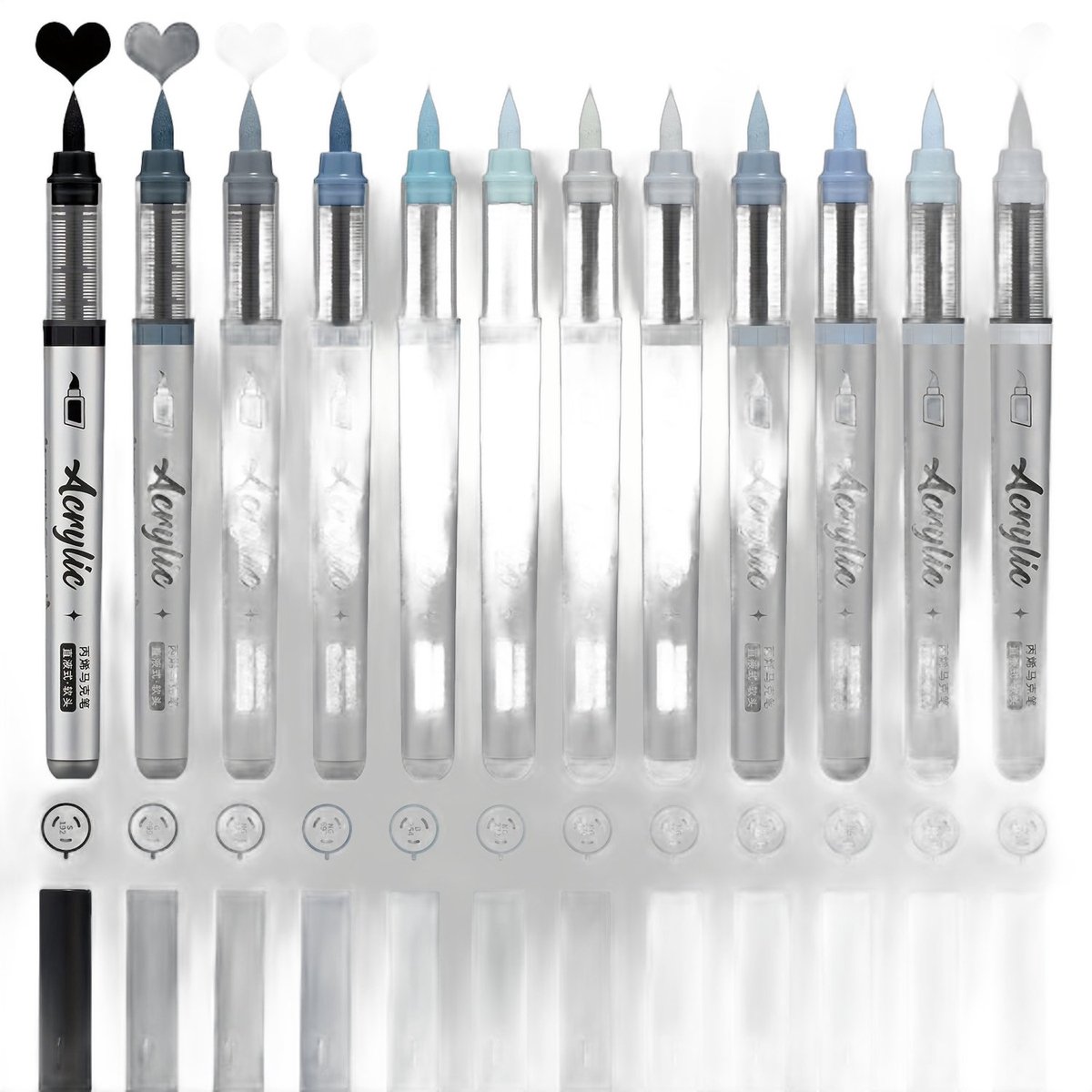 Currero Aquamarkers - Twinmarkers - Brushpennen - Stiften - Markeerstiften Op Waterbasis - Dual Tip - Tekenen En Kleuren - Grijs 12 Stuks