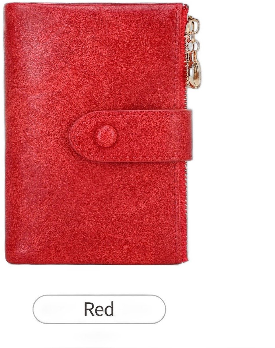 Currero Portomonee - Portemonnee Dames & Heren - RFID Anti Skim - Pasjeshouder - Klein Model - Met Rits - Kunstleer - Rood