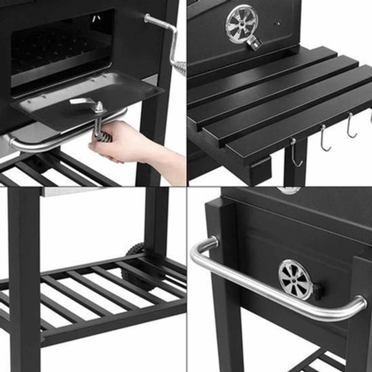 Houtskool Barbecue - Grote Barbecue - met Wielen - 5-10 Personen - Ruim Grilloppervlak - Verstelbare Houtskooltray - en thermometer - Tuin en Camping BBQ - Gemakkelijk Schoon te Maken