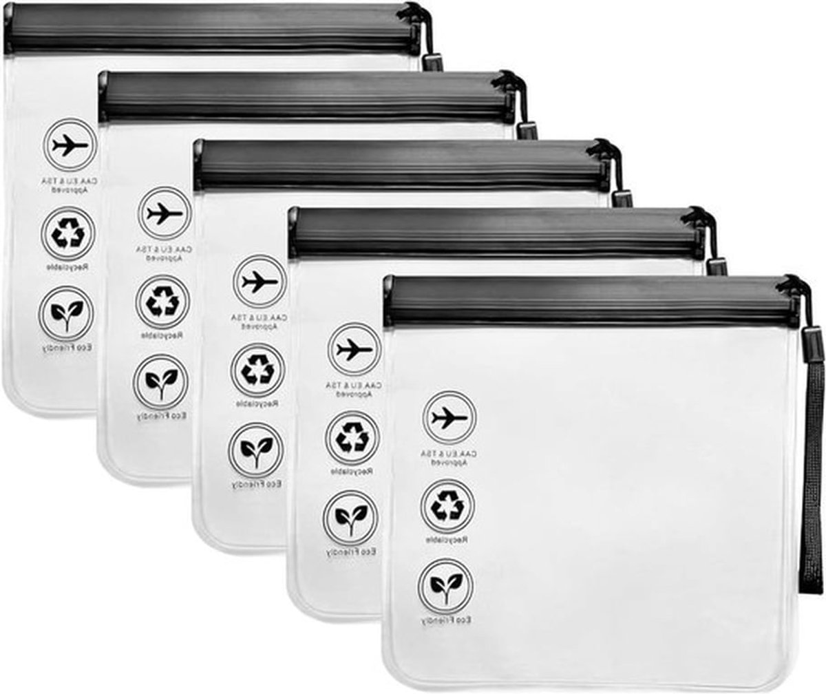 Set van 5 transparante reistassen 20 x 20 cm - Toilettas - Reisset - Vliegtuigtas voor dames & heren