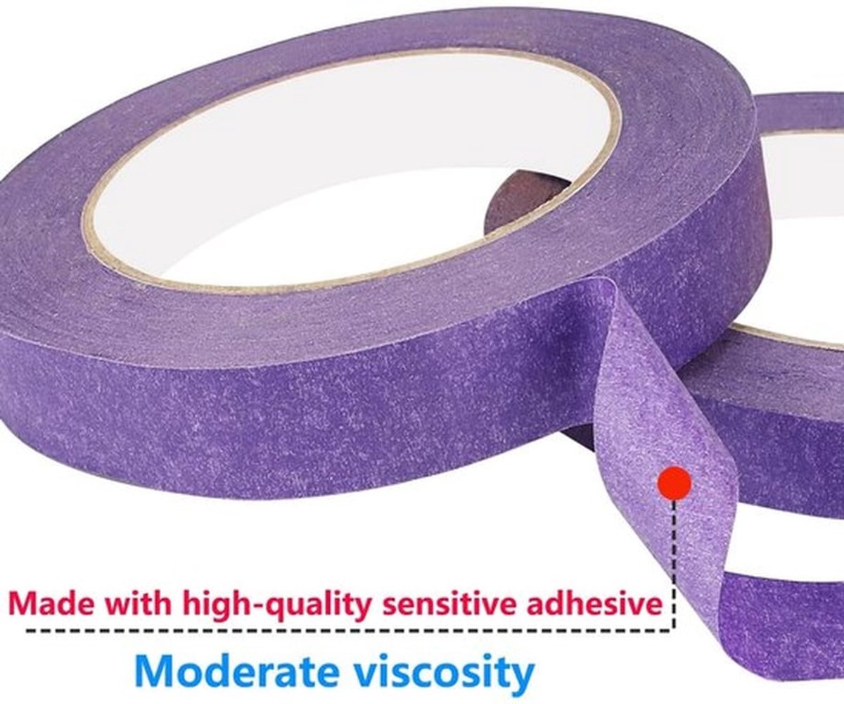 Lijmtape - Plakband voor Schilderen - Hoogwaardige Bescherming - 10 mm x 50 m - Creatieve Klussen - Roze en Paars