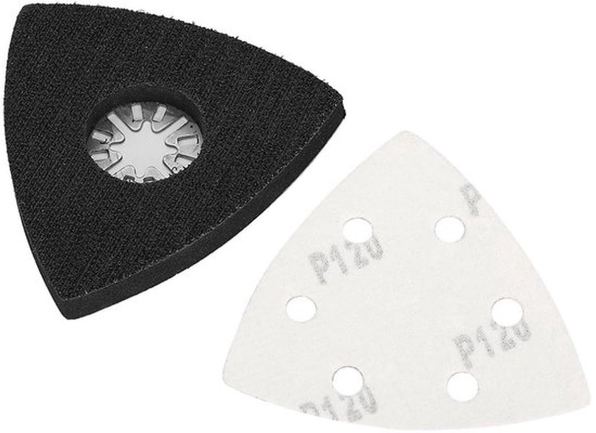 - Schuurset - Schuurpapier - Voor multitool - 101 stuks - Inclusief driehoekig schuurpad - Geschikt voor metaal - 80 mm