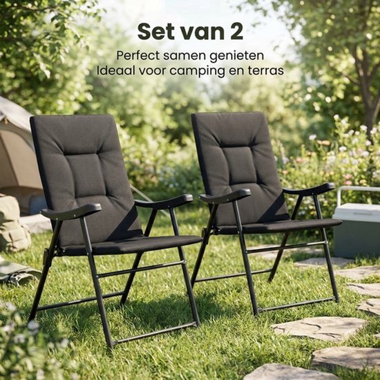 Campingstoelen Set van 2 Opvouwbaar - Kampeerstoel met Hoge Rugleuning - Vouwstoel voor Camping en Strand - Incl. Draagtas - Klapstoel Buiten — afbeelding 3