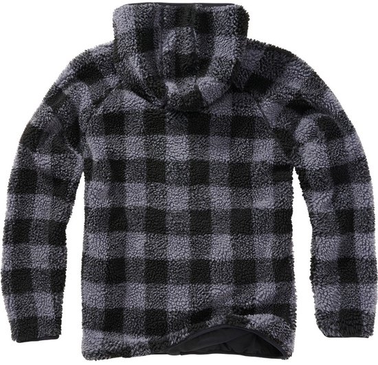 Sweat à carreaux en polaire teddy noir et gris avec col haut Brandit.