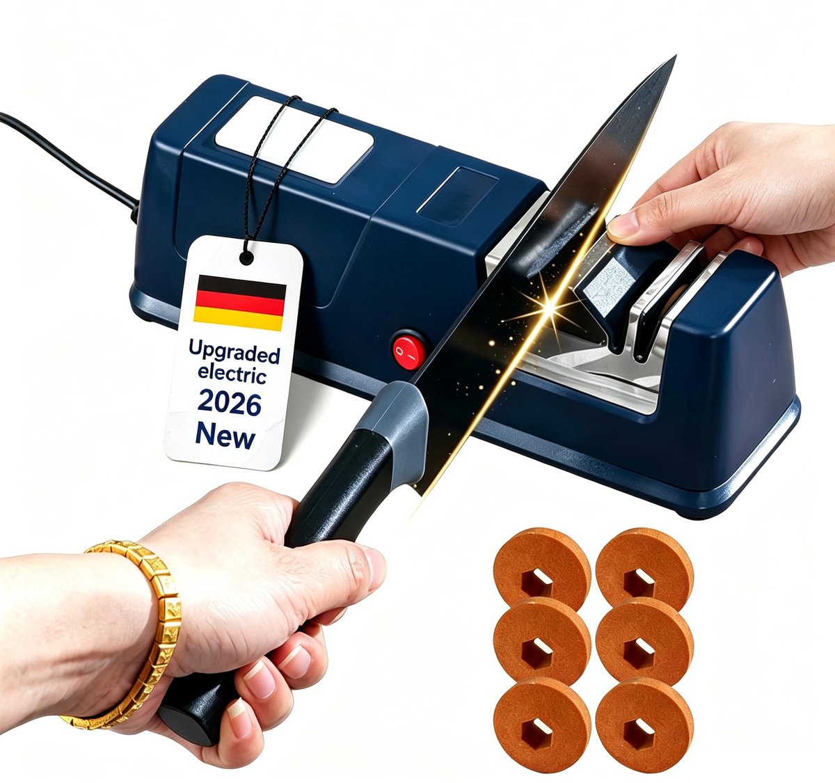 Simple Sharp elektrische messenslijper, stille motor, snel voor keukenmessen, messenslijper voor ruw en fijn, ideaal - ShopVlot