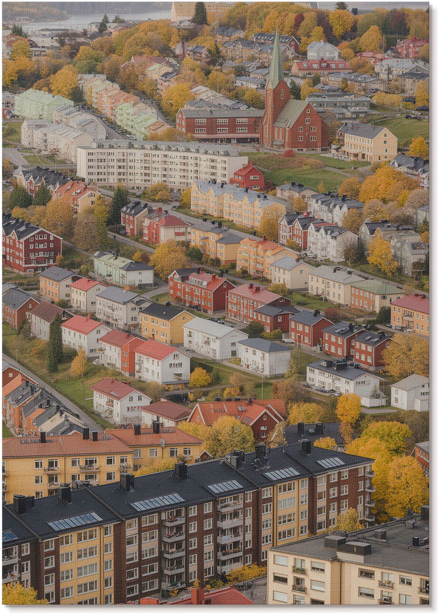 Tulup Polycanvas Poster - Een Pittoresk Stadje, Fotografie - A4 - Geel Motief - Rechthoek - Wandkunst - Woonkamer, Slaapkamer, Kantoor - Klassiek