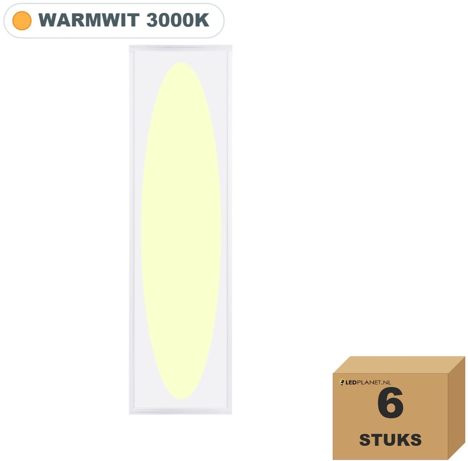 Tsong LED paneel 30x120 cm ovaal lichtvlak - 6 stuks - 36W - Warmwit 3000K - 3240 lm - CRI80 - 230V