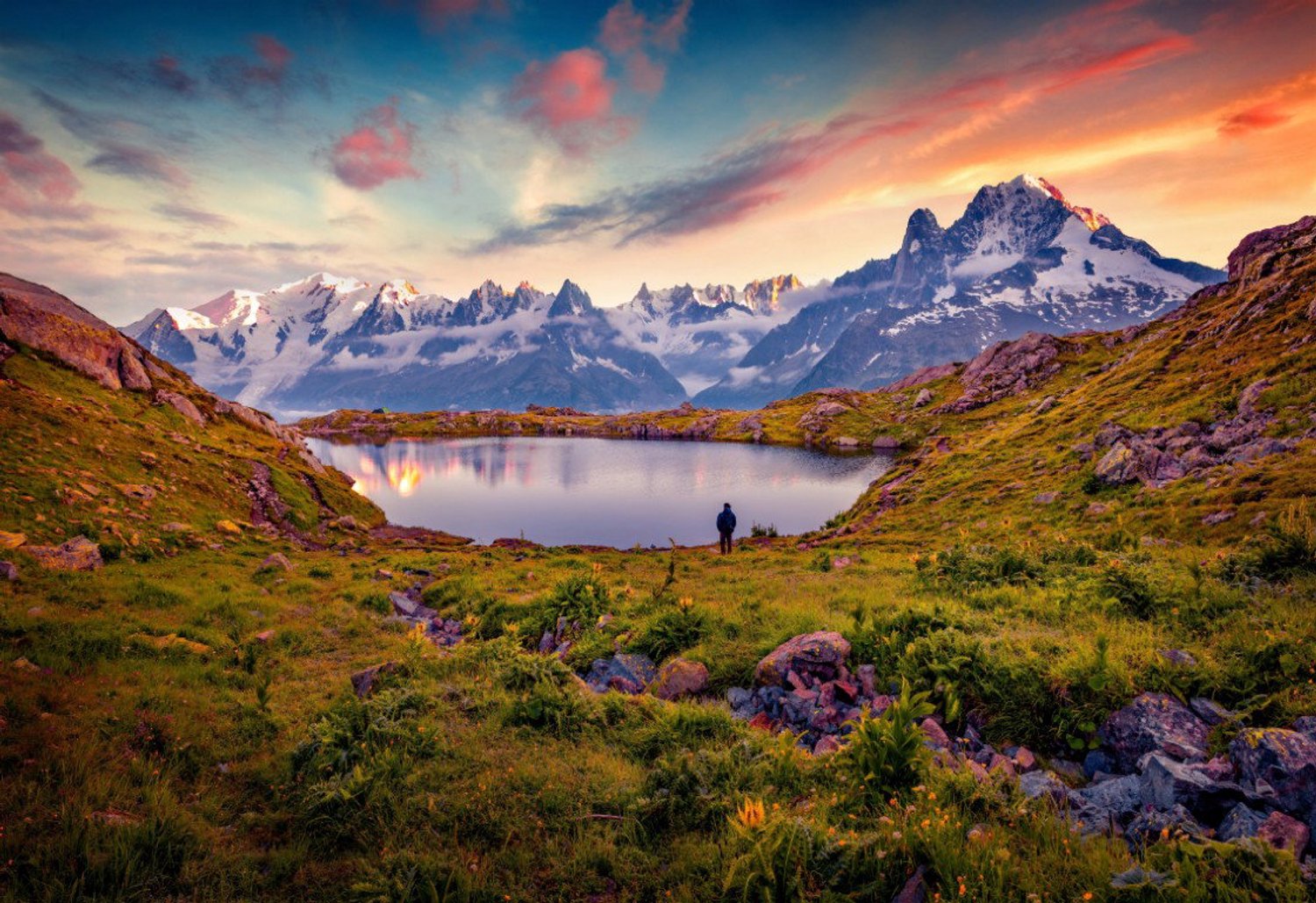 Vgdesign Bergmeer bij zonsondergang 130x70 cm tuinposter banner VGDesign onbekend