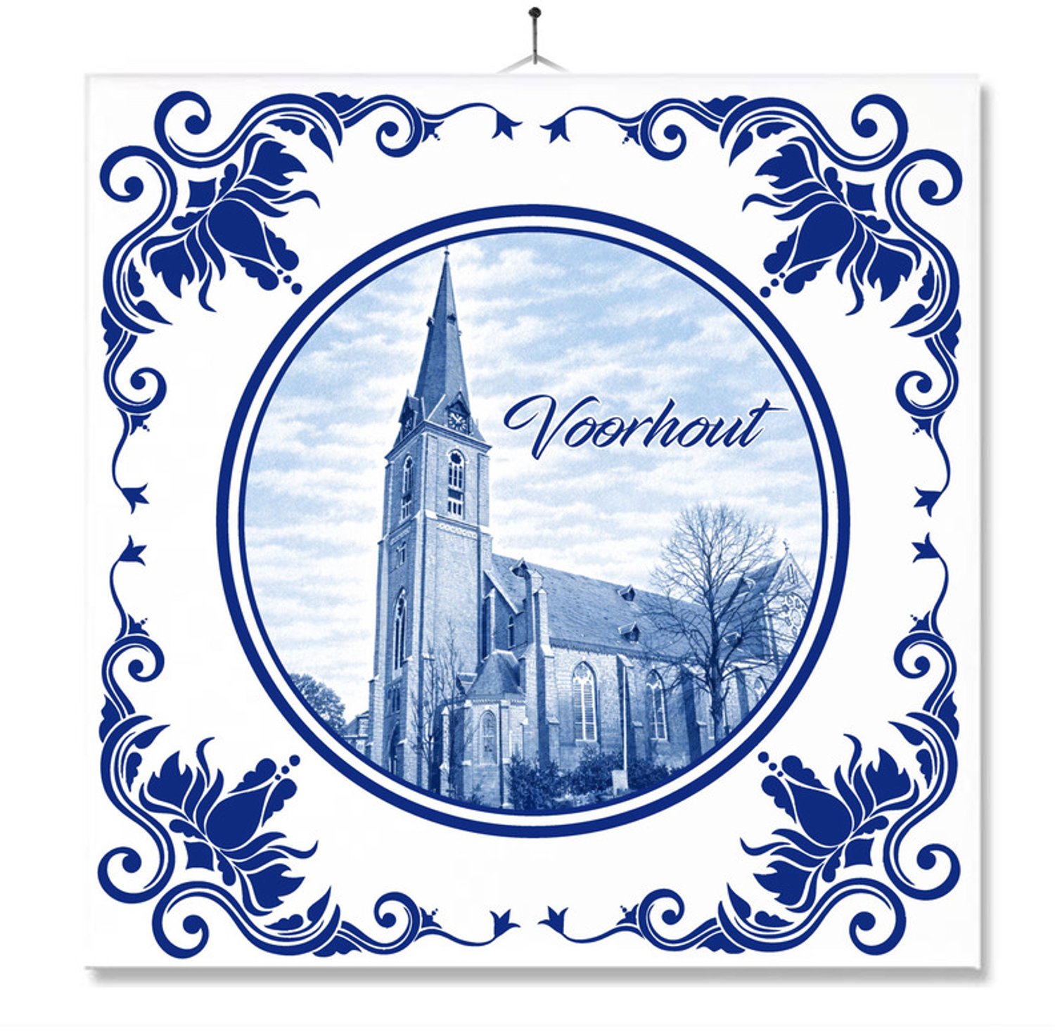 MC Living Tegel Met Opdruk | Voorhout | Delft Blauw | Cadeau | Inclusief Geschenkdoos | Standaard | Ophangsysteem Ontwerp 1