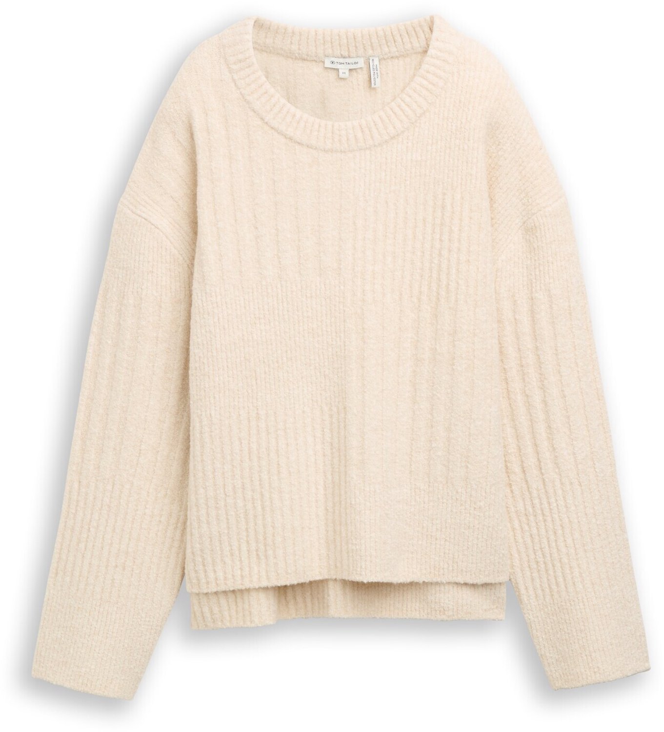 Tom Tailor - Loszittende bouclé gebreide trui - Maat XXL - whisper offwhite melange