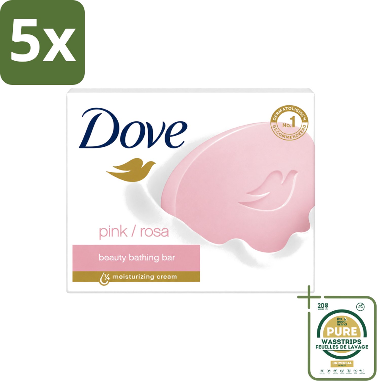 5 x Dove - Zeep - Pink - Hydraterend en Verzorgend - 4 x 100 g - Wasstrips - Dove Zeep Pink - Hydraterende Zeep - Zeep Voor Huid - Hydraterende Crème - Zachte Huid