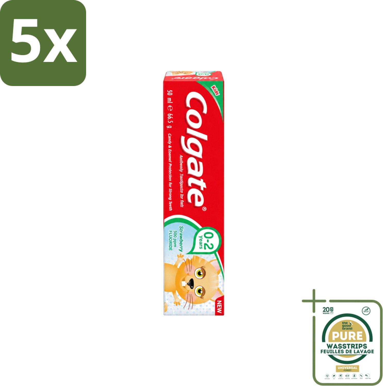 5 x Colgate - Aardbeismaak - Kindertandpasta - Voor 0 tot 2 jaar oud - 50ml - Wasstrips - Baby Tandenpoetsen - Kindertandpasta - Aardbeismaak - Melkgebit - Gaatjes Voorkomen