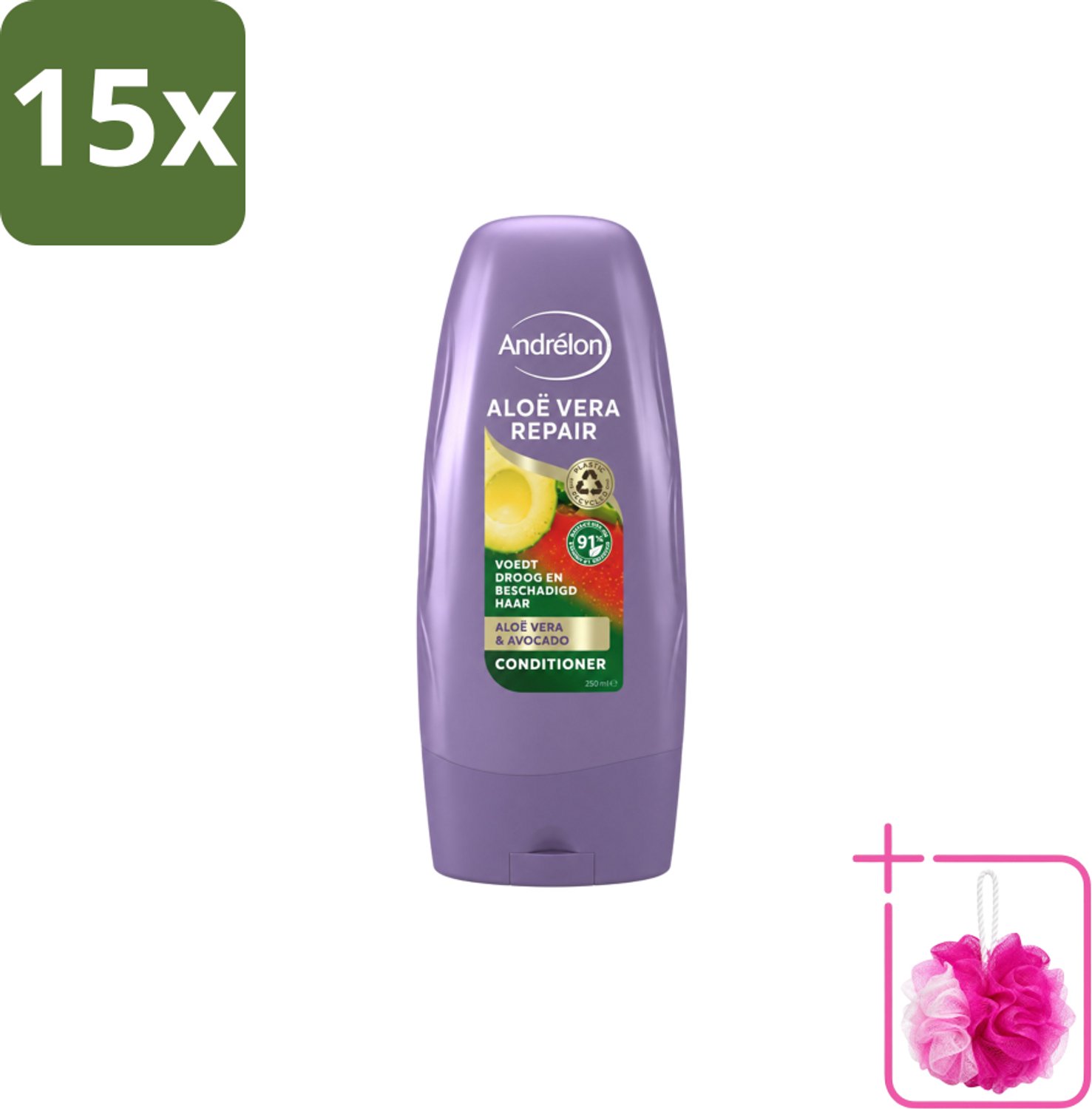 15 x Andrélon - Aloe Vera Repair - Conditioner - Verzachtend & Herstellend - 250 ml - Bulkverpakking - Haarherstel - Douchemop - Haarverzorging