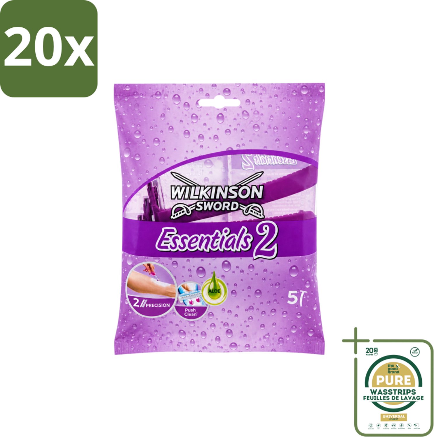 20 x Wilkinson - Wegwerpscheermesjes Essentials 2 - Voor Dames - Antislip Greep - 5 scheermesjes - Wasstrips - Wegwerpscheermesjes - Scheermesjes Voor Dames - Antislip Handgreep - Scherpe Mesjes - Dagelijks Gebruik