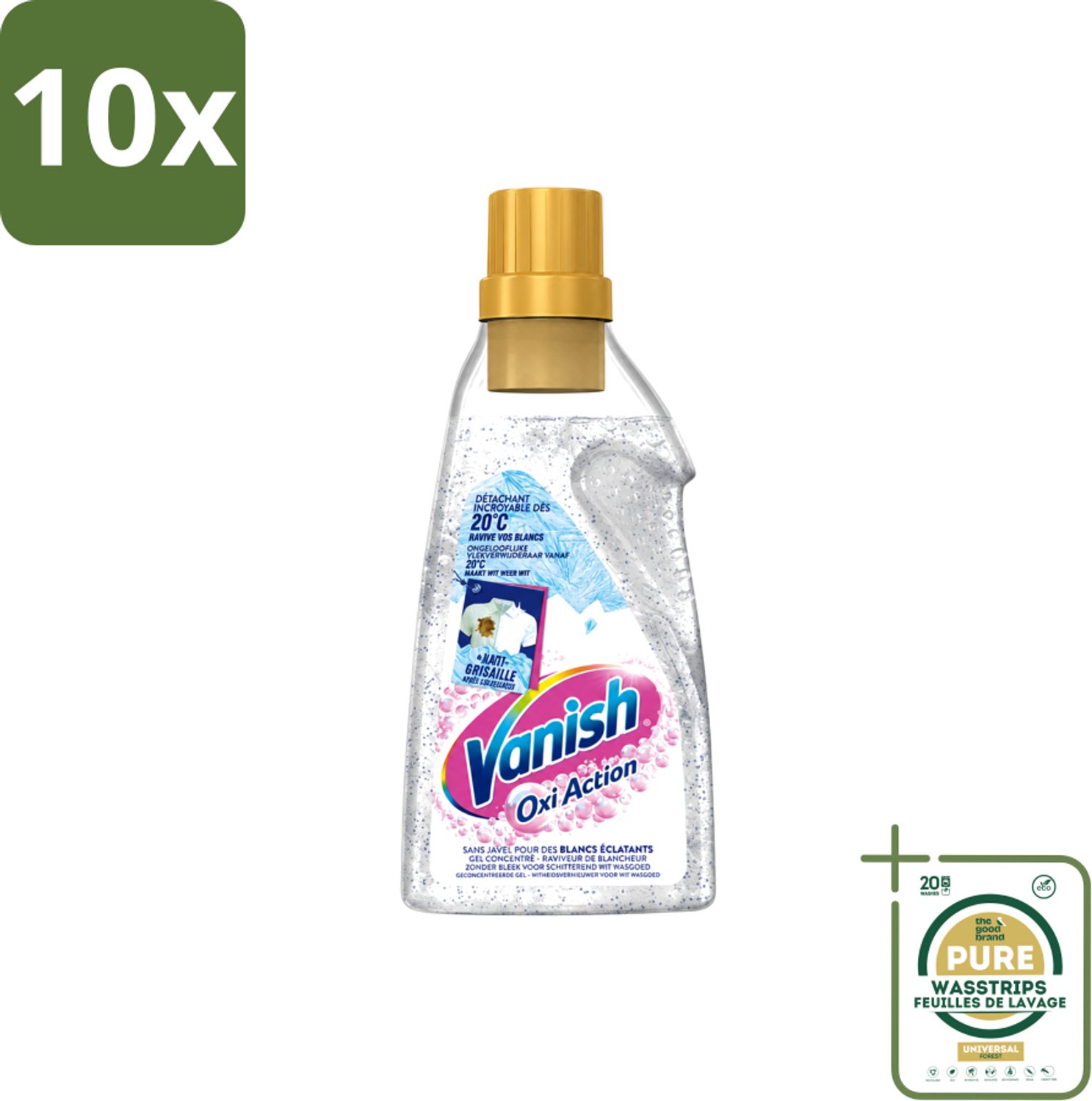 10 x Vanish – Wasbooster Gel – Oxi Action Whitening – 750 ml - Wasstrips - Wasbooster Gel - Witte Was - Vlekverwijdering - Witversterking - Actieve Zuurstof