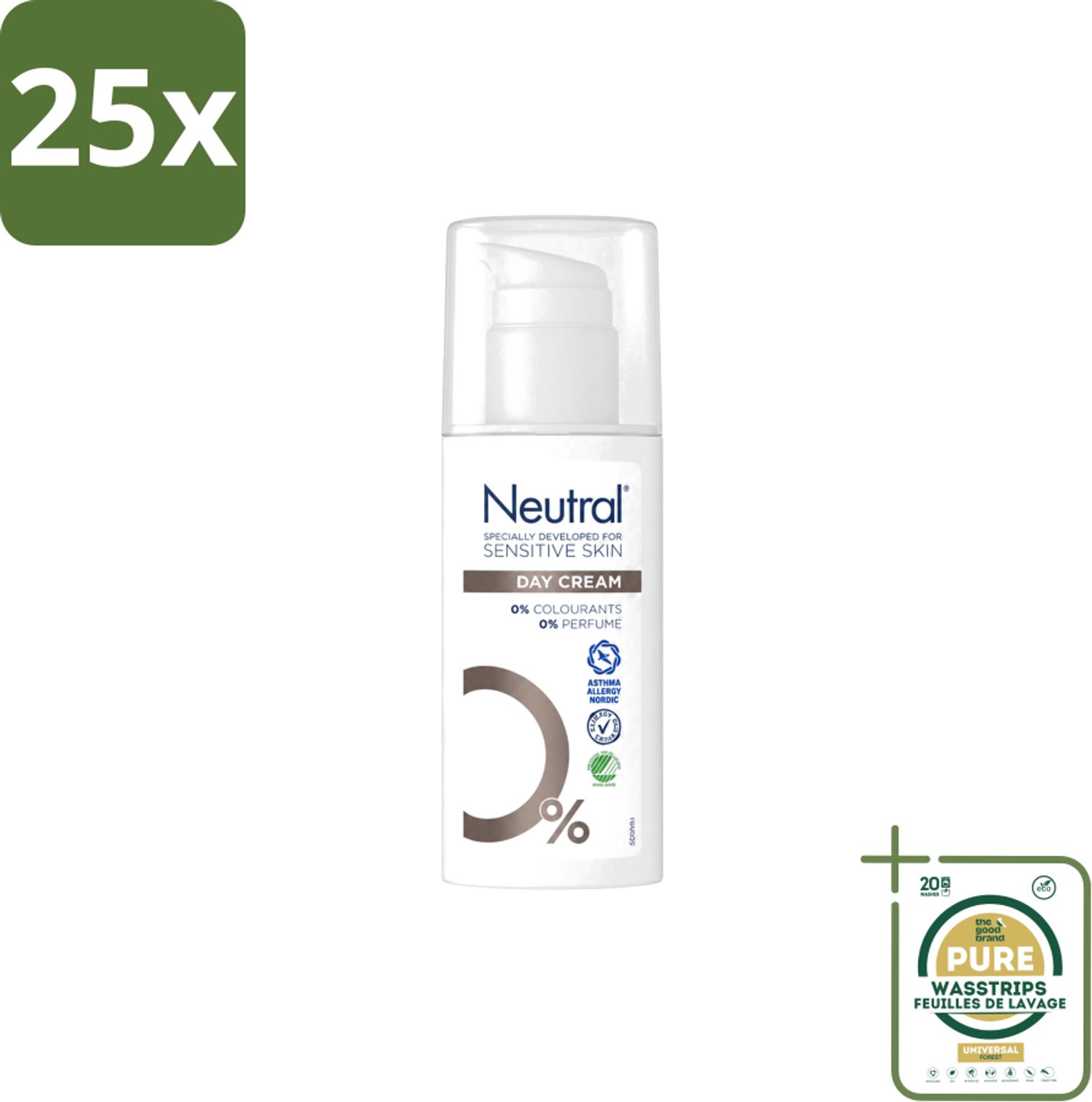 25 x Neutral – Dagcrème – Parfumvrij – 50 ml - Wasstrips - Gevoelige Huid - Dagcrème - Parfumvrij - Hydratatie - Glycerine