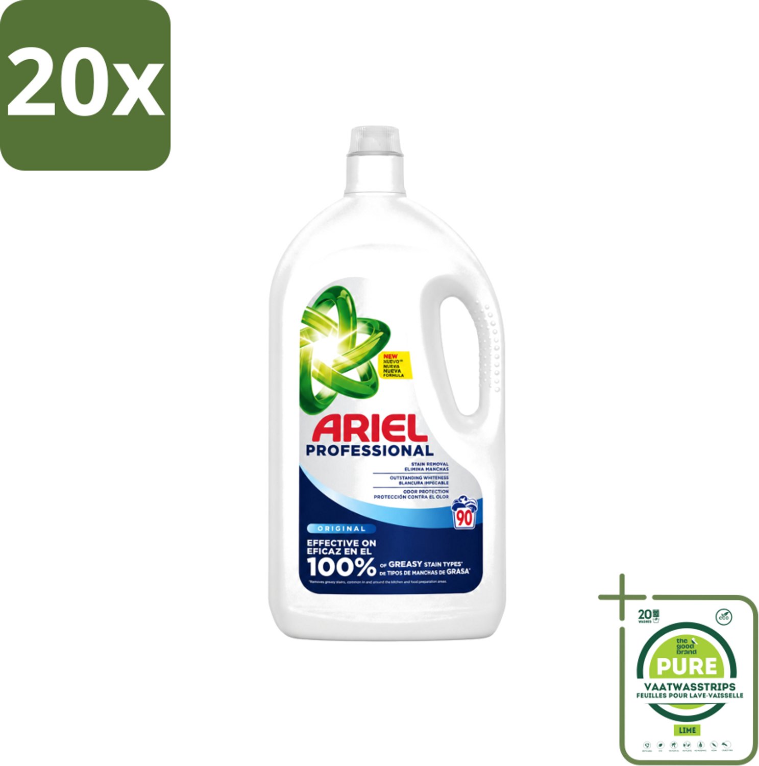20 x Ariel – Vloeibaar Wasmiddel – Professional Regular - 90 wasbeurten - 4,05 L - Grootverpakking - Vaatwasstrips - Wasmiddel - Witte Was - Vlekken Verwijderen - Reiniging - Schone Was