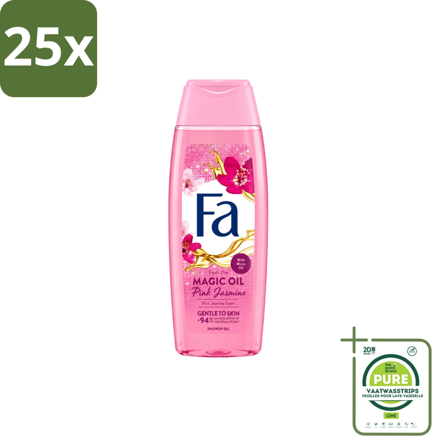 25 x Fa – Douchegel – Magic Oil Pink Jasmine – 250 ml - Grootverpakking - Vaatwasstrips - Douchegel - Roze Jasmijn - Luxe Douchegel - Bloemige Geur - Huid Verzorging