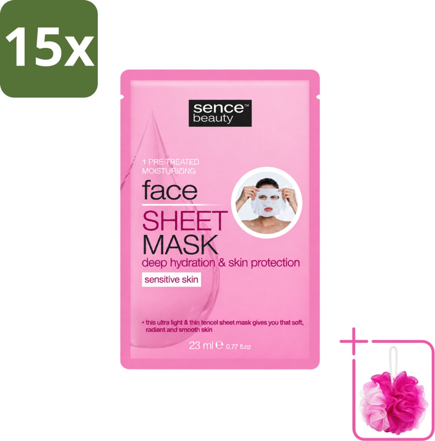 15 x Sence - Tencel - Gezichtsmasker - Hydraterend - 1 Gezichtsmasker - Bulkverpakking - Gezichtsverzorging - Douchemop - Gezichtsmasker