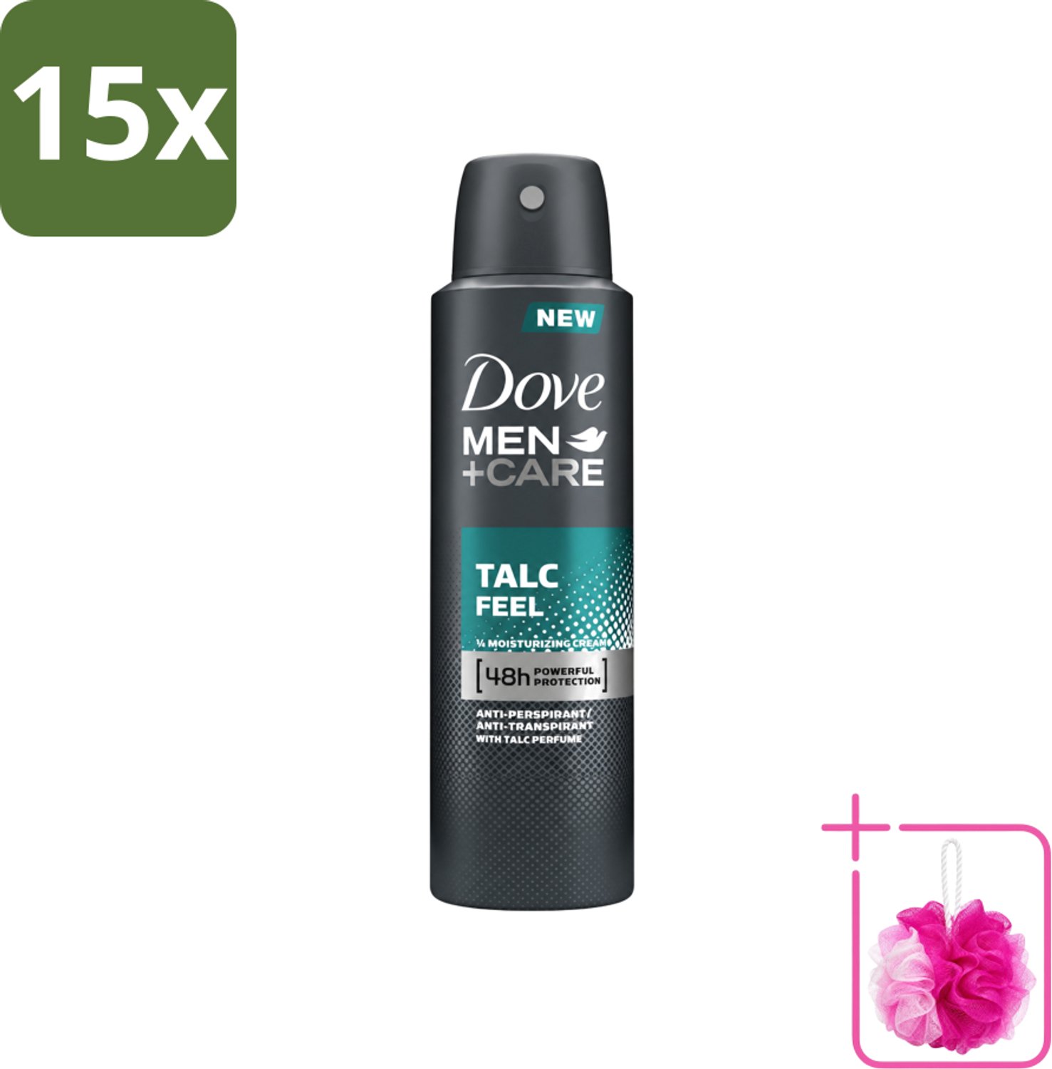 15 x Dove - Deodorant - Men Care Talc Feel - Zachte en verzorgende bescherming - 150 ml - Bulkverpakking - Deodorant spray - Douchemop - Zweetbehandeling