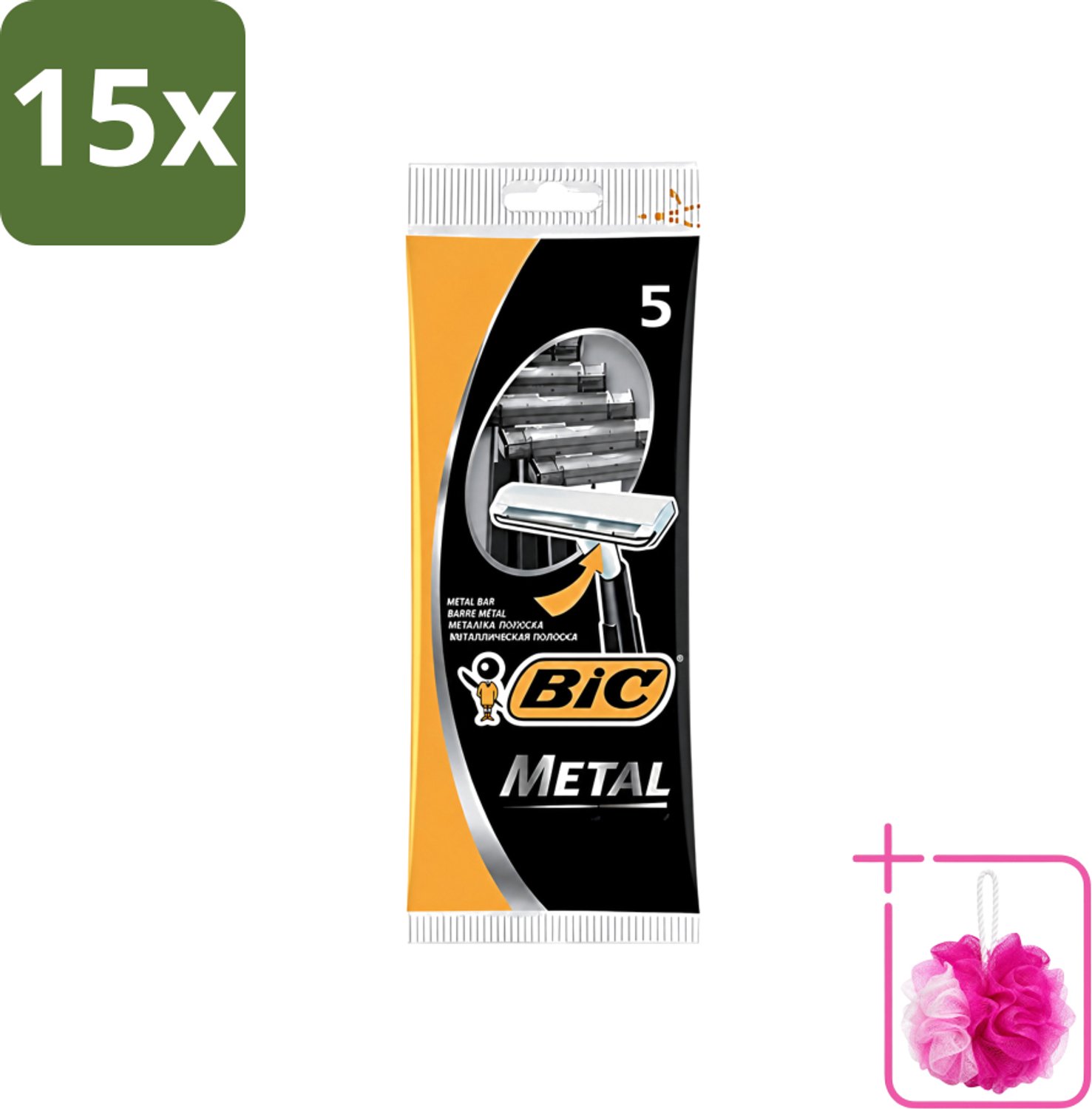 15 x Bic - Scheermesjes - Metaal - Enkel Mesje - Wegwerpmesjes - 5 Scheermesjes - Bulkverpakking - Scheermesje - Douchemop - Wegwerpmesje