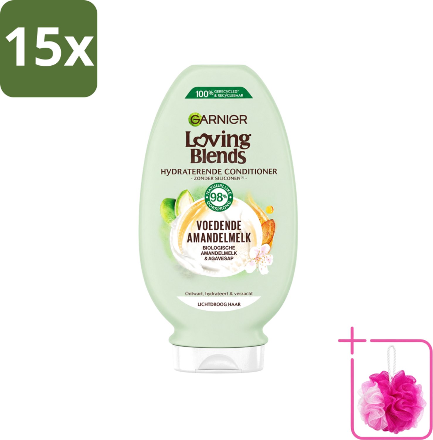 15 x Garnier - Loving Blends - Conditioner - Voedende Amandelmelk - Lichtdroog Haar - 250 ml - Bulkverpakking - Voedende amandelmelk conditioner - Douchemop - Lichtdroog haar