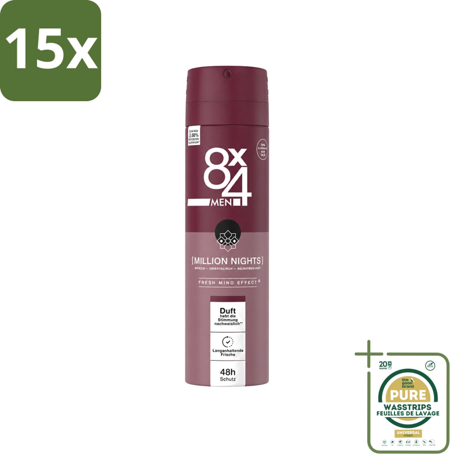 15 x 8 x 4 Deospray Men - No.18 Millions Nights - Deodorant - Voor Heren - 150 ml - Wasstrips - Deodorant Voor Heren - Avondgeur - Langdurige Bescherming - Zweetbestendig - Verleidelijke Geur