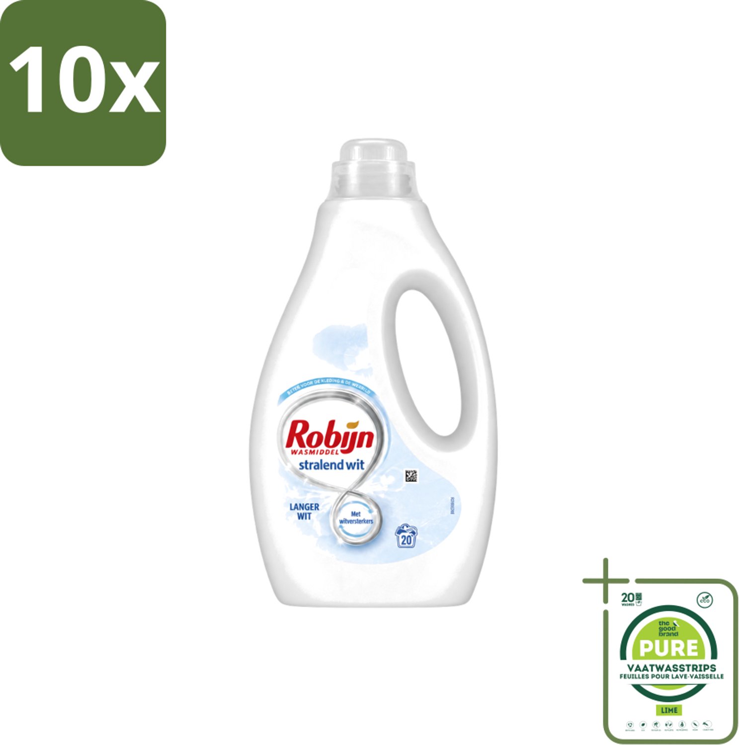 10 x Robijn – Vloeibaar Wasmiddel – Stralend Wit – 20 wasbeurten - Grootverpakking - Vaatwasstrips - Wit Wasmiddel - Stralend Wit - Wasmiddel Voor Witte Kleding - Wasmiddel Met Witversterker - Frisse Geur Wasmiddel