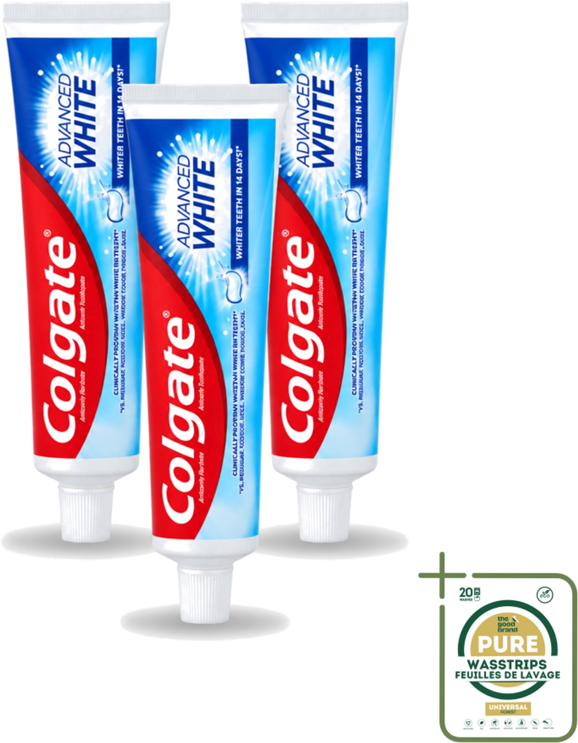 3 x Colgate - Advanced White - Tandpasta - 100ml - Wasstrips - Tandpasta - Witte Tanden - Vlekverwijdering - Tandbederf - Gaatjes